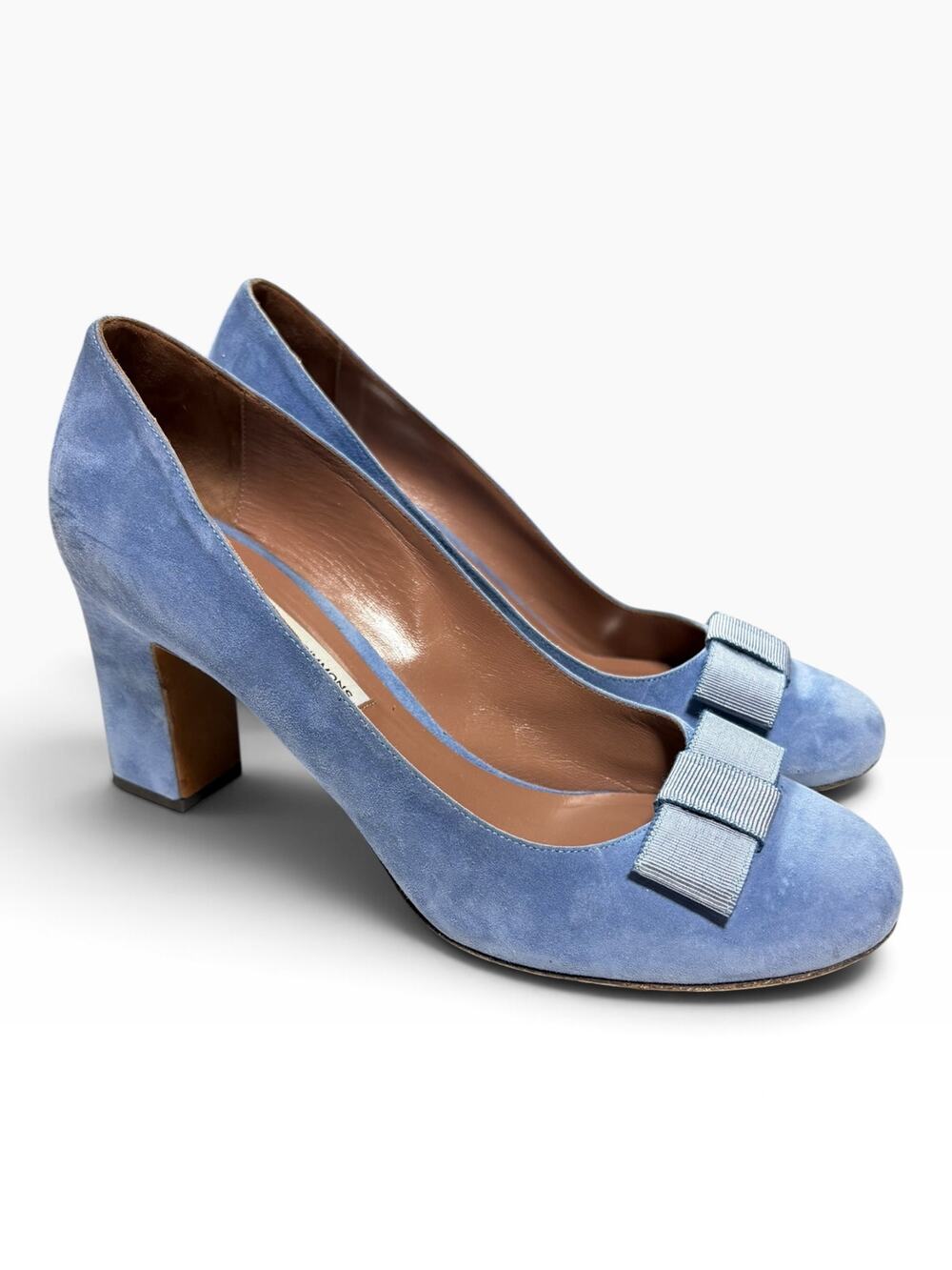Tabitha Simmons Blue Suede Bow Block Heel Pumps Shoes Size 40 10